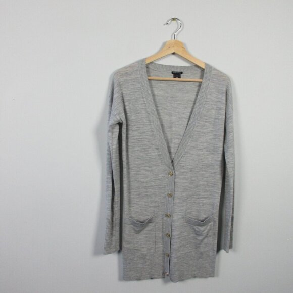 Club Monaco 100% Merino Wool Cardigan Sweater Women S Grey Button Up 236 - Picture 1 of 10